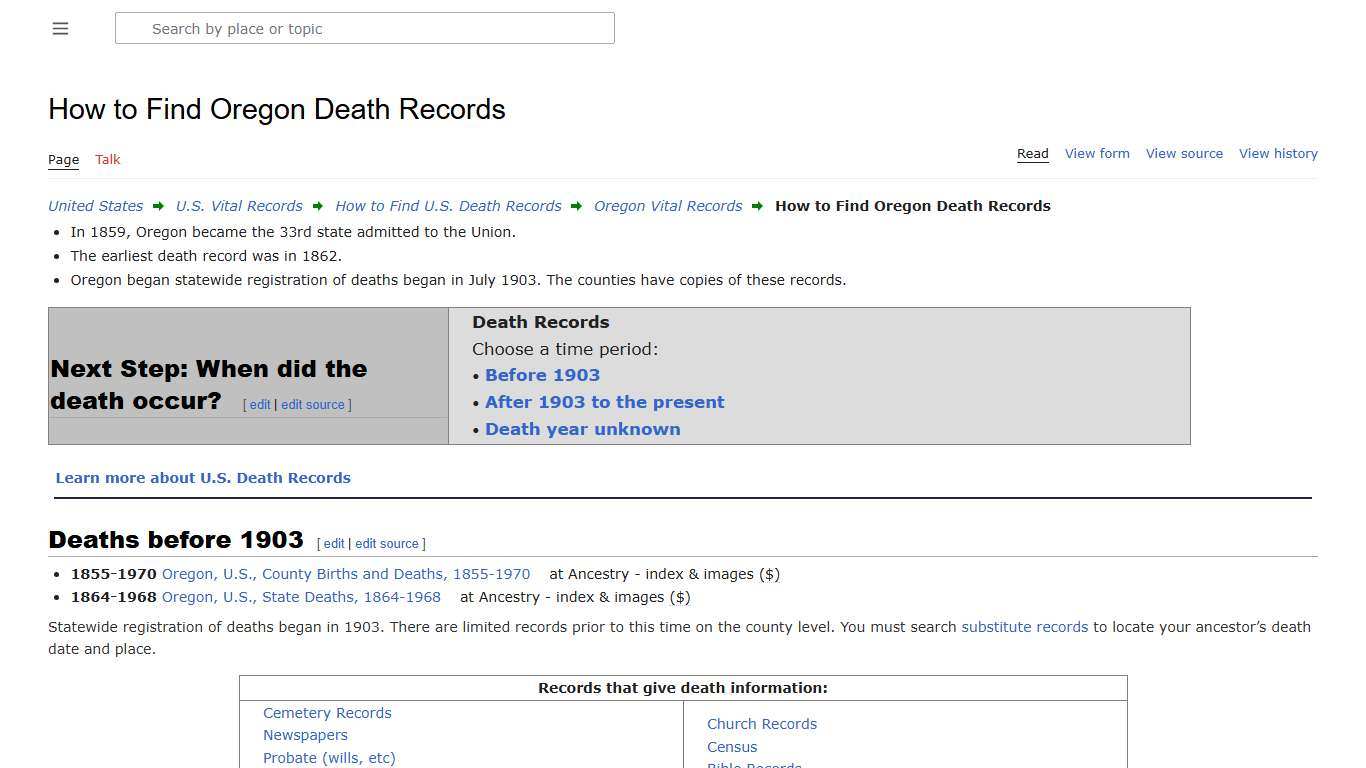 How to Find Oregon Death Records • FamilySearch