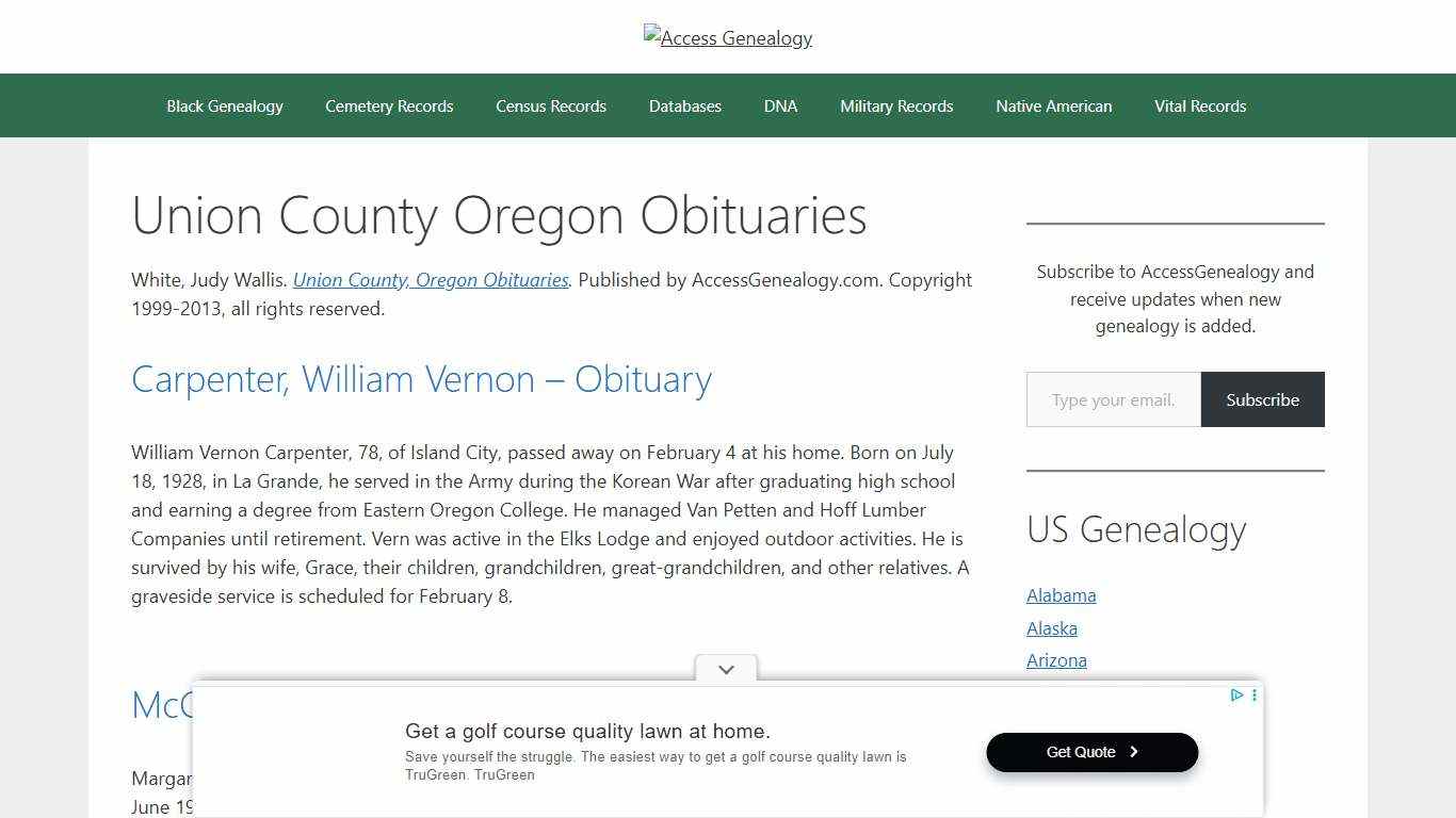 Union County Oregon Obituaries Collections – Page 71 of 92 – Access Genealogy